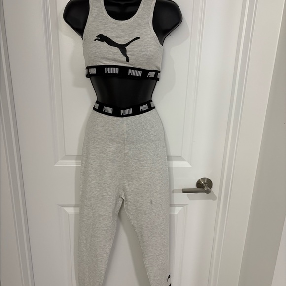Puma Women's Matching Lounge Set Grey Crop Top Joggers Athleisure - Picture 3 of 3